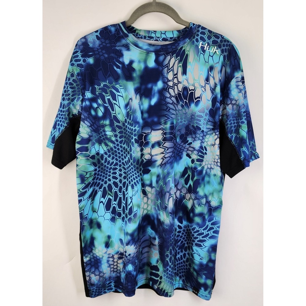 Huk Performance Camo Shirt Men's S Blue Short Sleeve UPF Outdoor Fishing